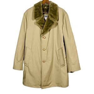Vintage Mighty Mac Out O'Gloucester Coat Faux Fur Lined Dry Clean Tan - M